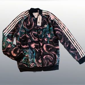 NWT adidas All Over Marble Print Track Jacket Fits Like Woman’s S/XS Full Zip